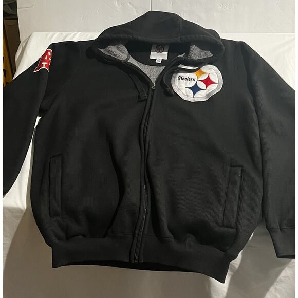 Vintage Pittsburgh Steelers Classic NFL Black Sherpa Full Zip Hoodie Mens Sz L - Picture 2 of 6